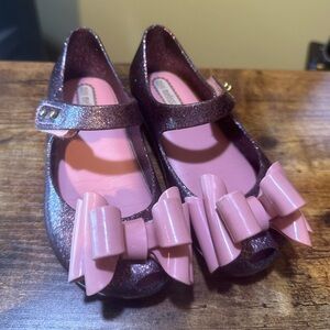 Mini Melissa Size 6 Girls Mary Janes Pink Bow Ballerina Flat Shoes
